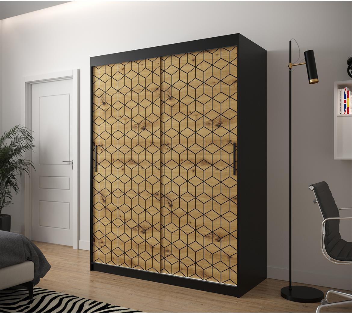 Hexagon ormar 2 vrata 150x62x200 cm natur (artisan hrast)/crni