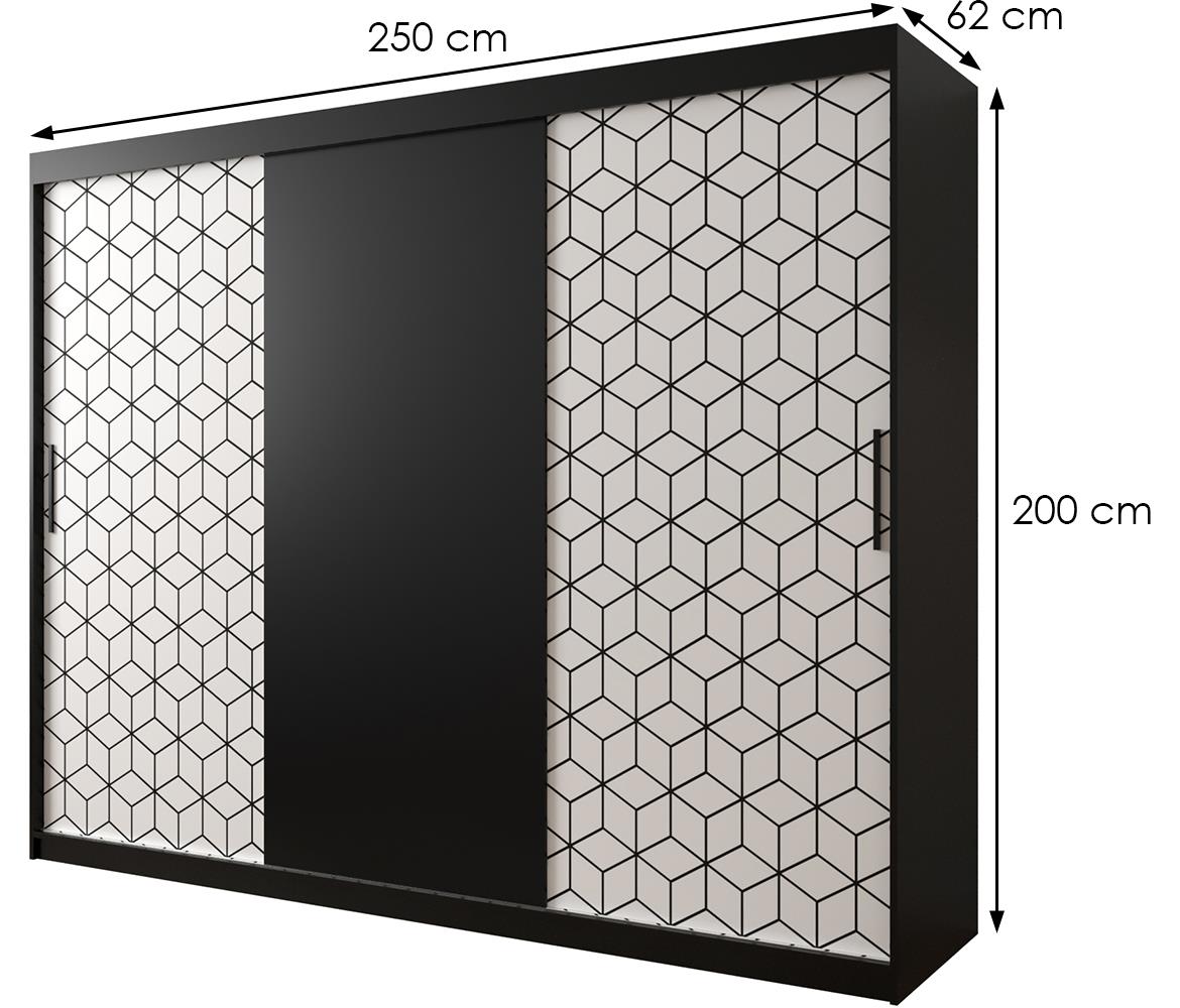 Hexagon ormar 3 vrata 250x62x200 cm crno/beli