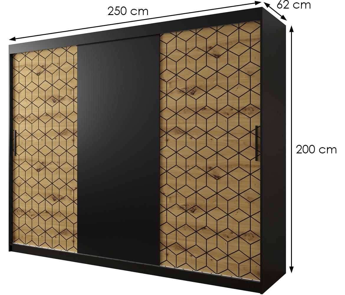 Hexagon ormar 3 vrata 250x62x200 cm natur (artisan hrast)/crni