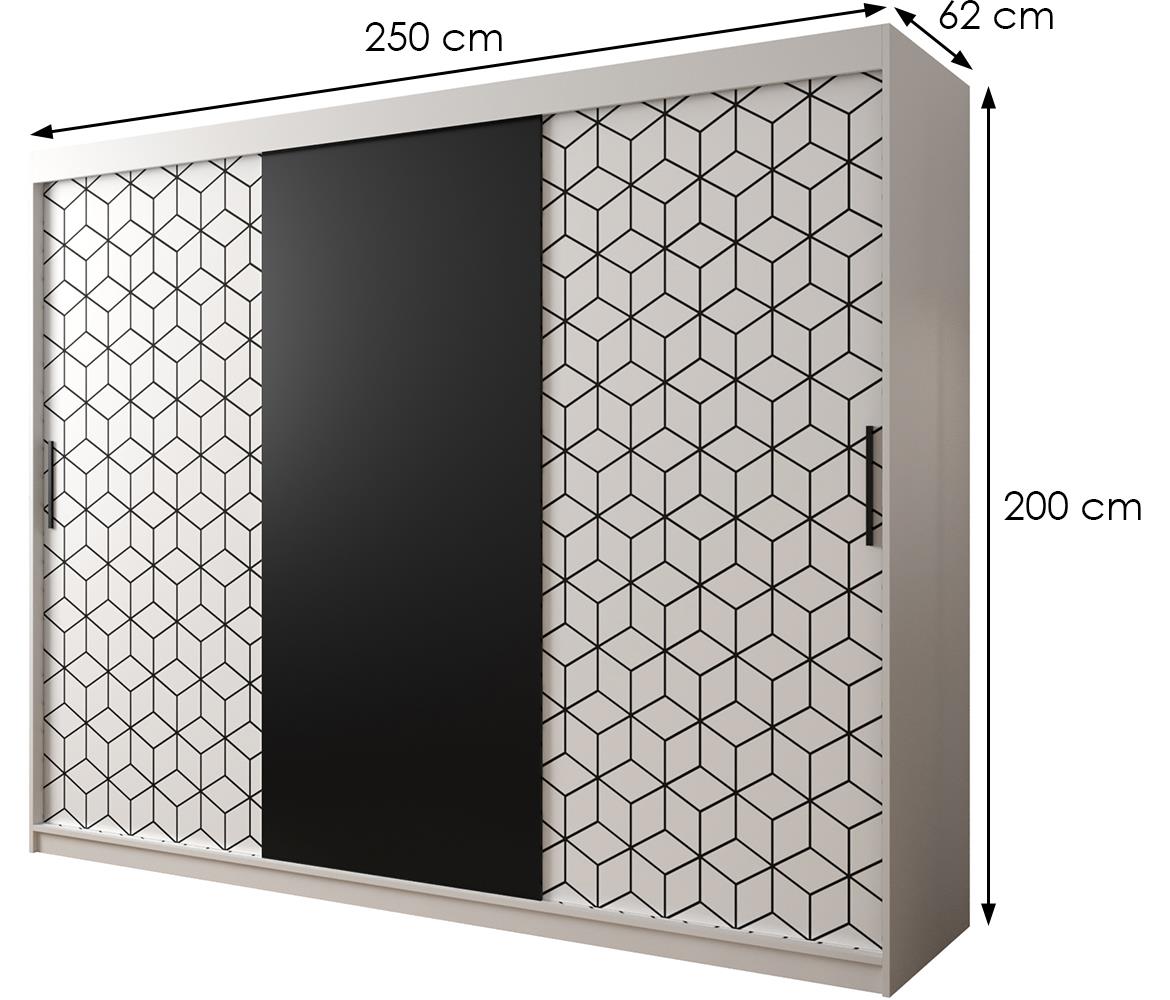 Hexagon ormar 3 vrata 250x62x200 cm crno/beli