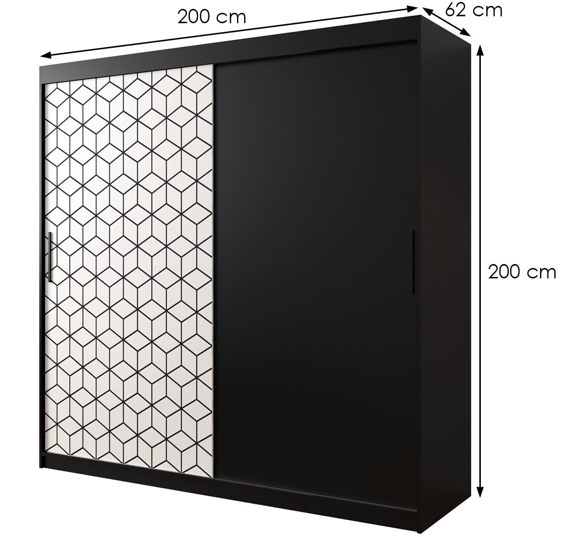 Hexagon ormar 2 vrata 200x62x200 cm crno/beli