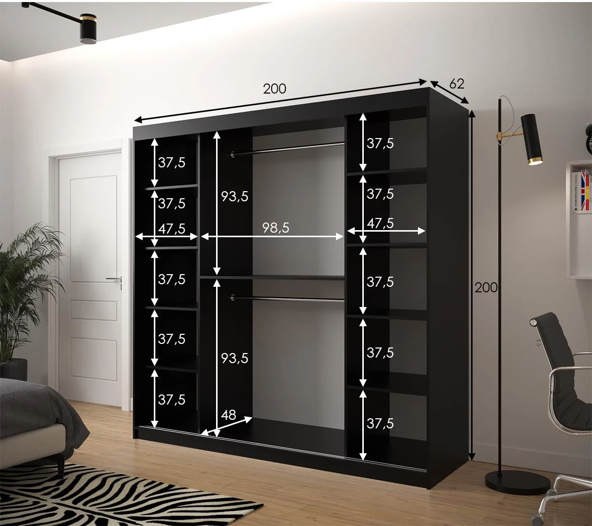Hexagon ormar 2 vrata 200x62x200 cm crno/beli