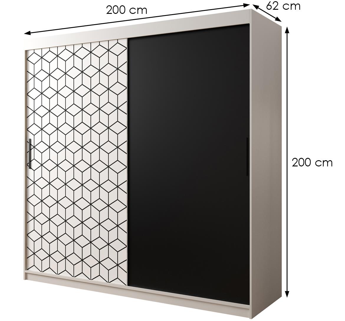 Hexagon ormar 2 vrata 200x62x200 cm crno/beli