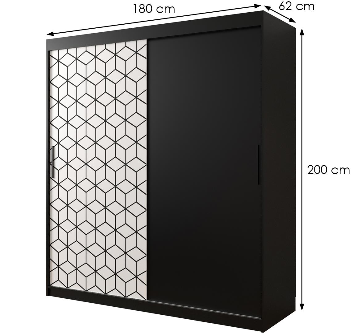 Hexagon ormar 2 vrata 180x62x200 cm crno/beli