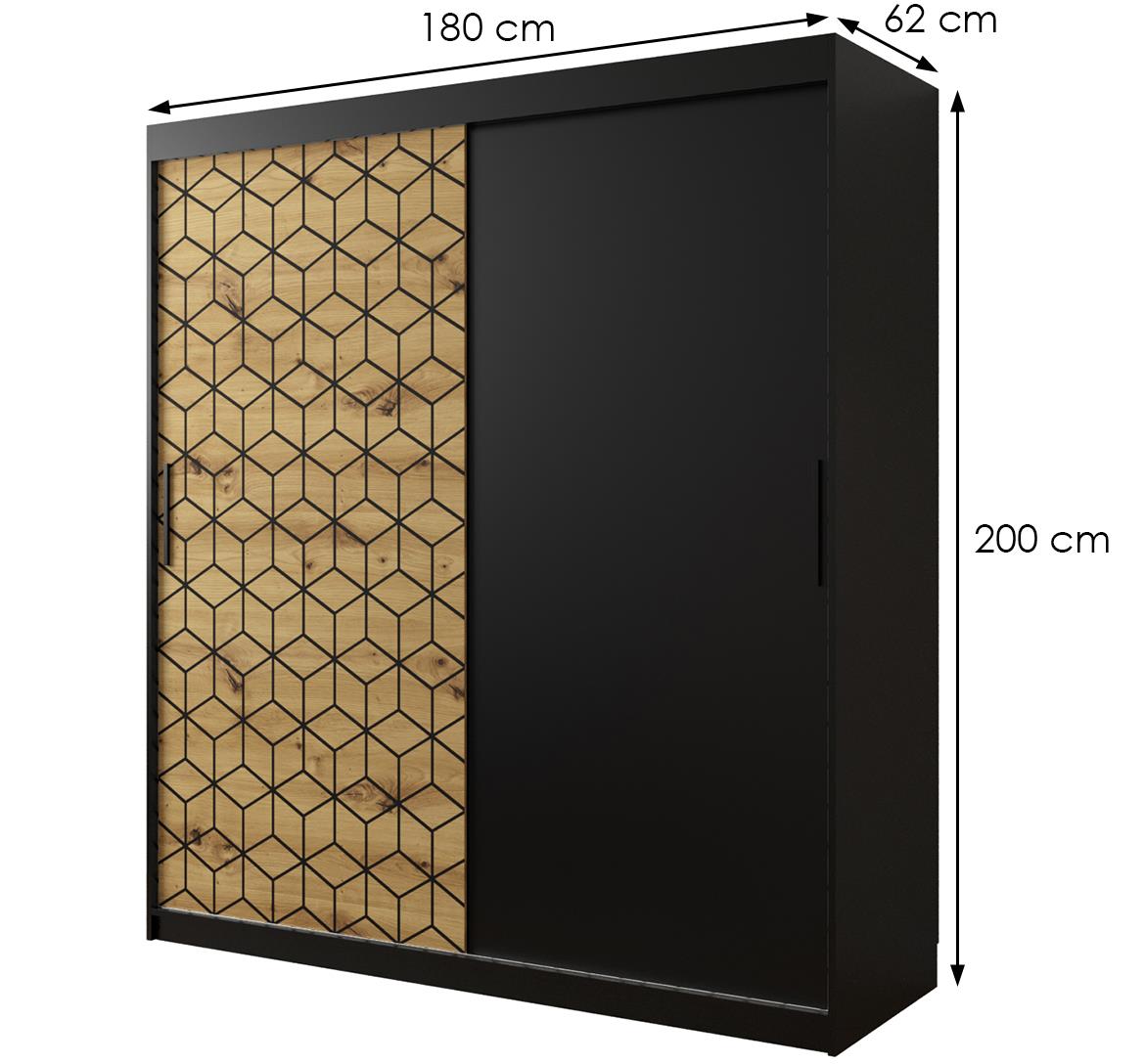 Hexagon ormar 2 vrata 180x62x200 cm natur (artisan hrast)/crni