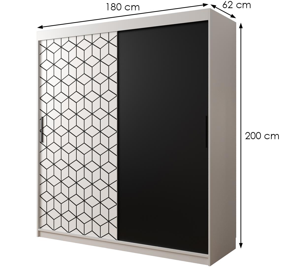 Hexagon ormar 2 vrata 180x62x200 cm crno/beli