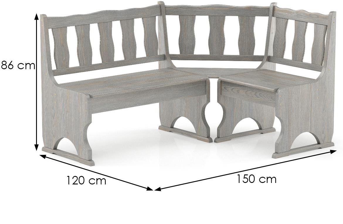 Drvena ugaona kuhinjska klupa NR103 150x120x86 cm siva