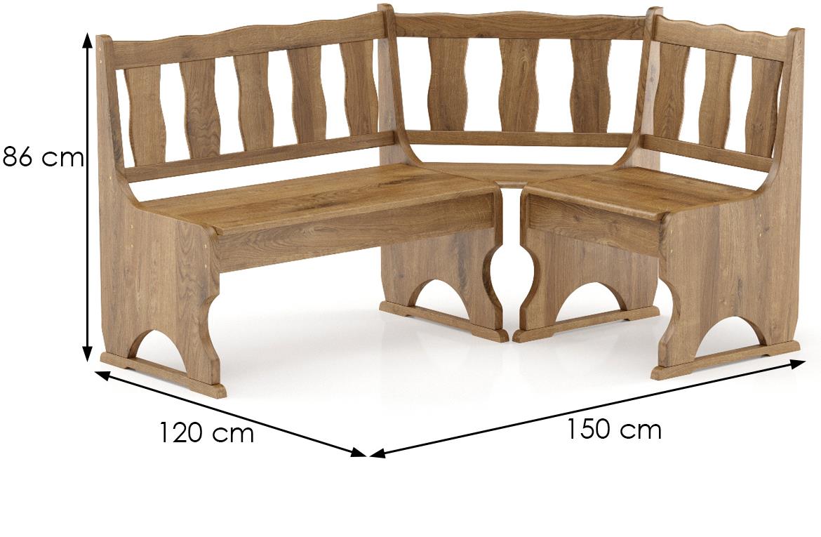 Drvena ugaona kuhinjska klupa NR103 150x120x86 cm hrast