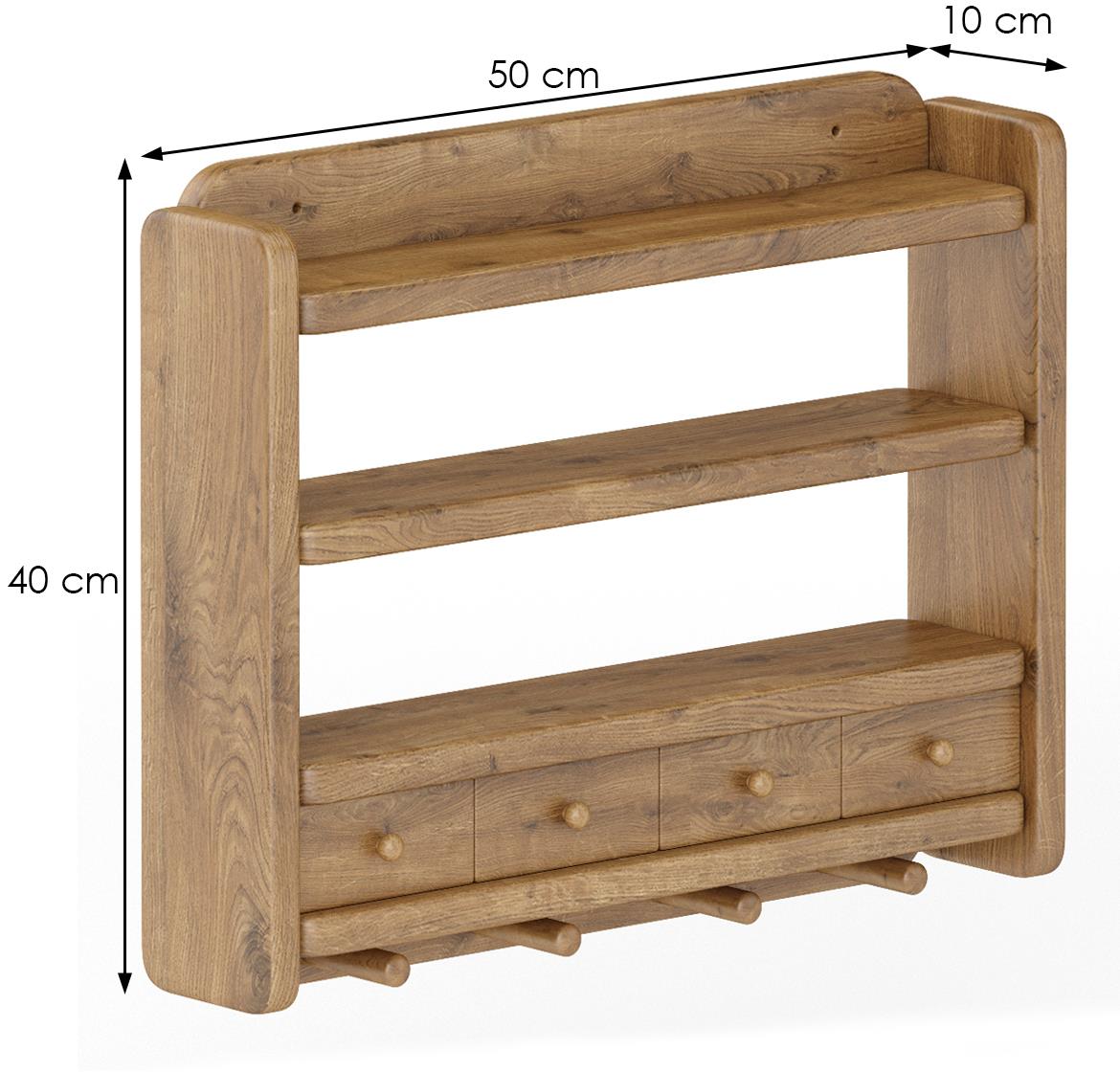 Lesena stenska polica PK118 50x10x40 cm hrast