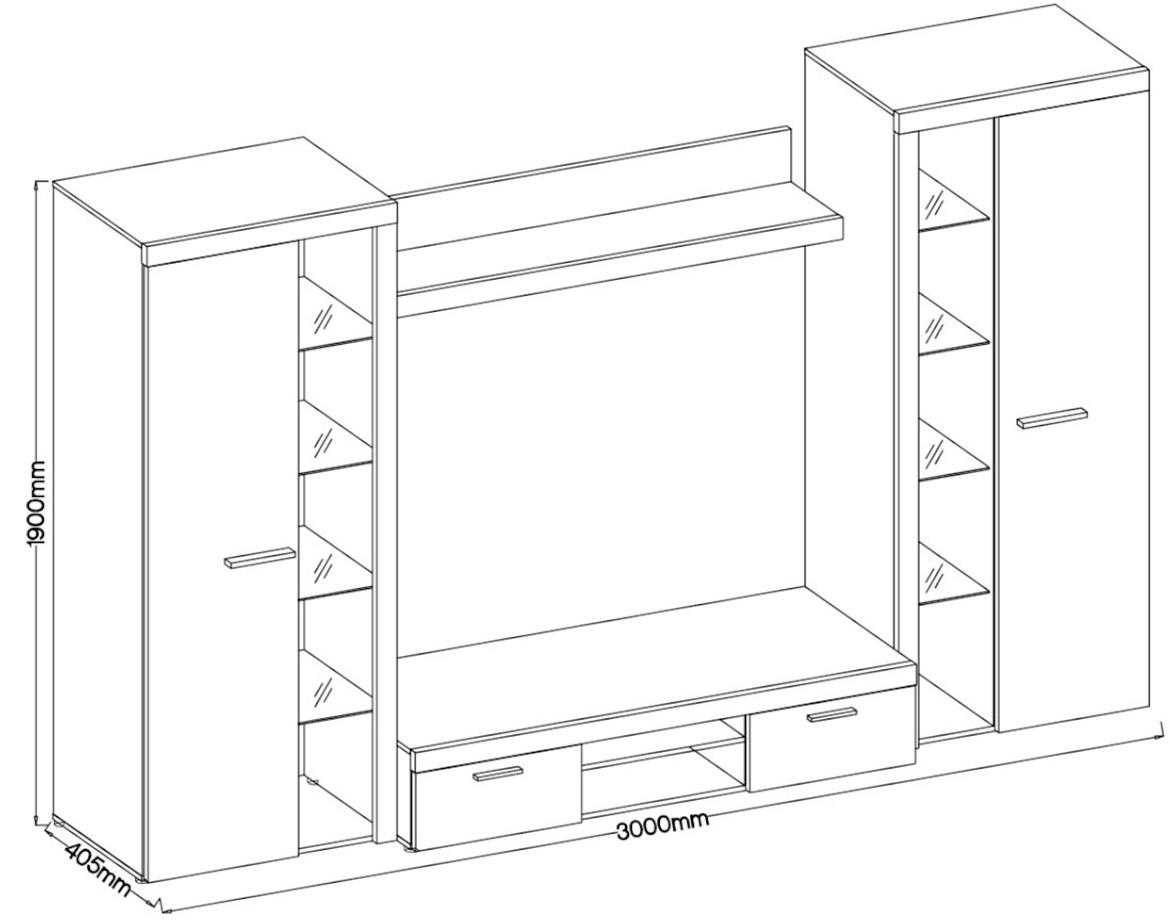 Rumba regal 300x40x190 cm rustik drvo/antracit