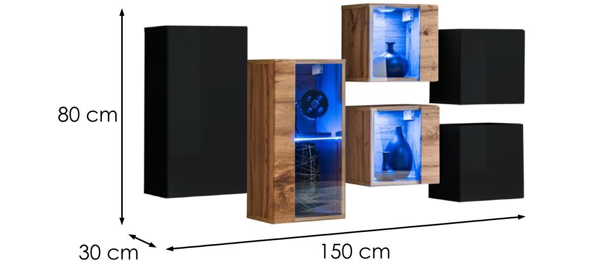 Switch IV set visecih ormarica 6/1+LED crni/natur (wotan hrast)