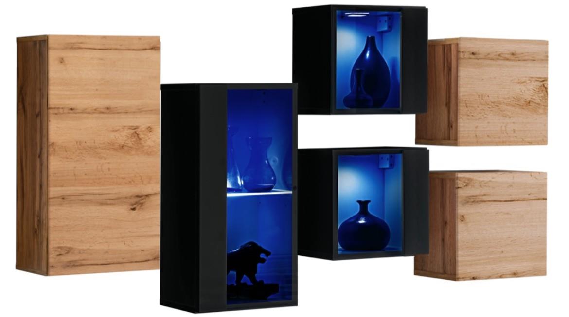Switch IV set visecih ormarica 6/1+LED natur (wotan hrast)/crni