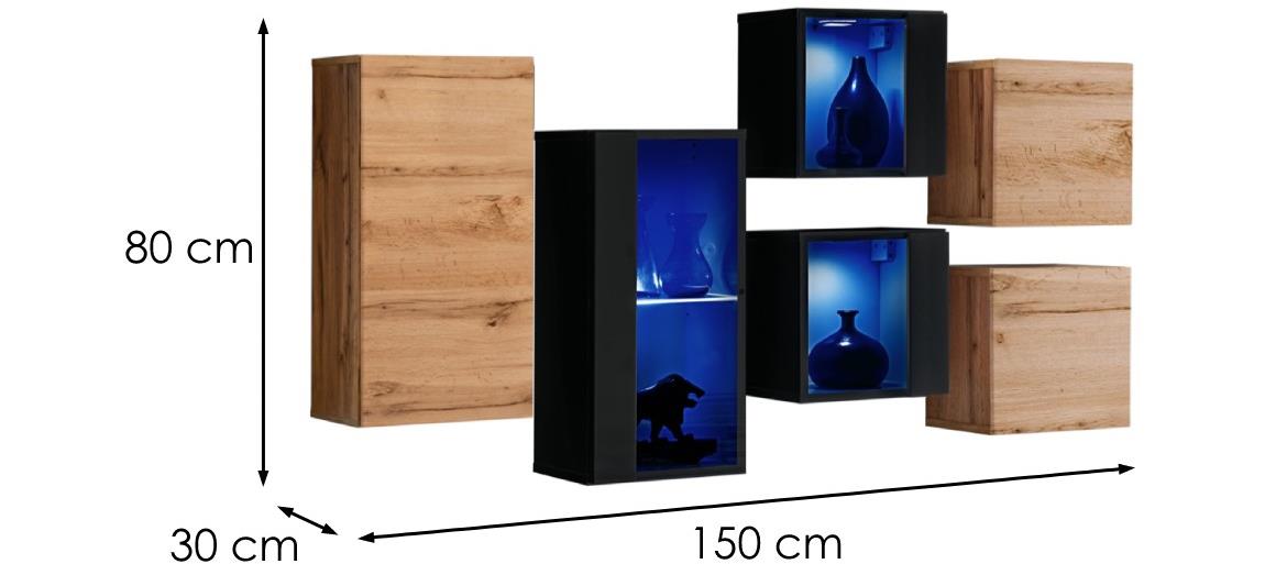 Switch IV set visecih ormarica 6/1+LED natur (wotan hrast)/crni