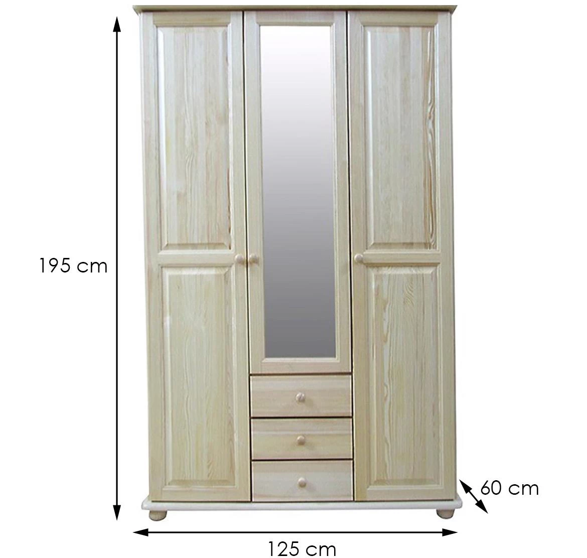 Ormar 141B 3 vrata/ogledalo+3 fioke 127x60x202 cm natur