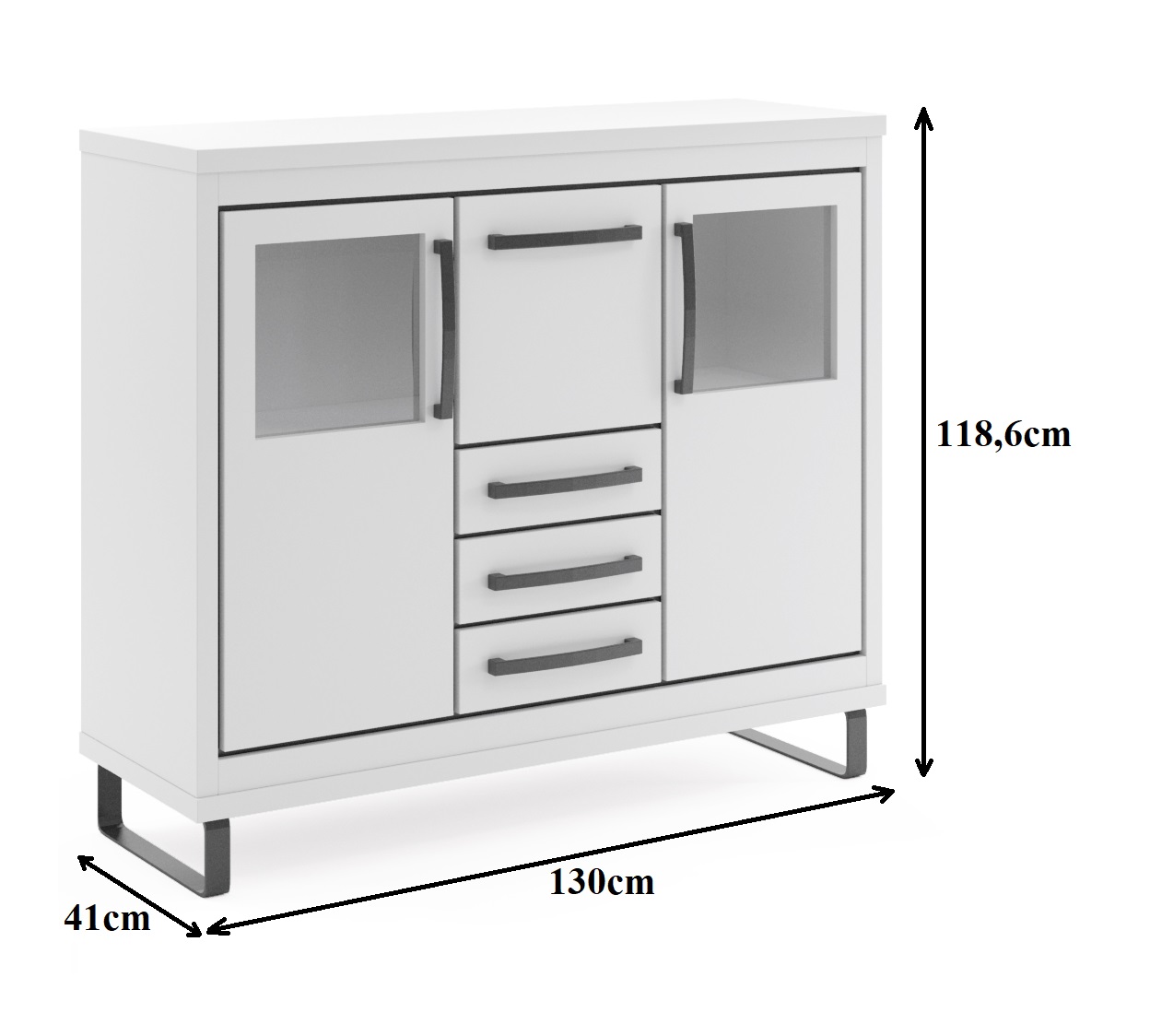 Capri komoda C07 3 vrata+3 fioke130x41x118,6 cm bela