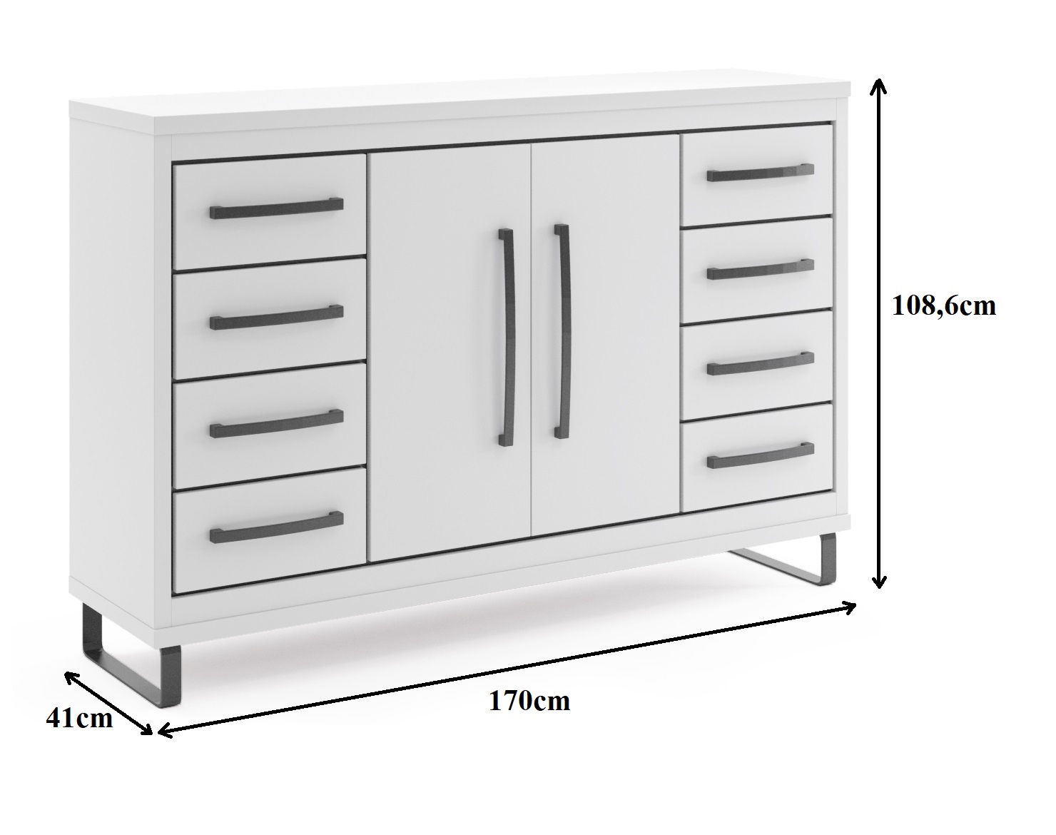 Capri komoda C06 8 fioka+2 vrata 170x41x108,6 cm bela