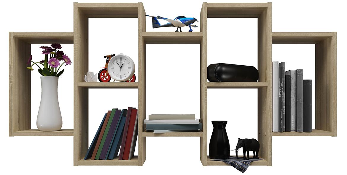 Bilbao zidna polica 7 otvora 129,5x20x65 cm natur (sonoma hrast)
