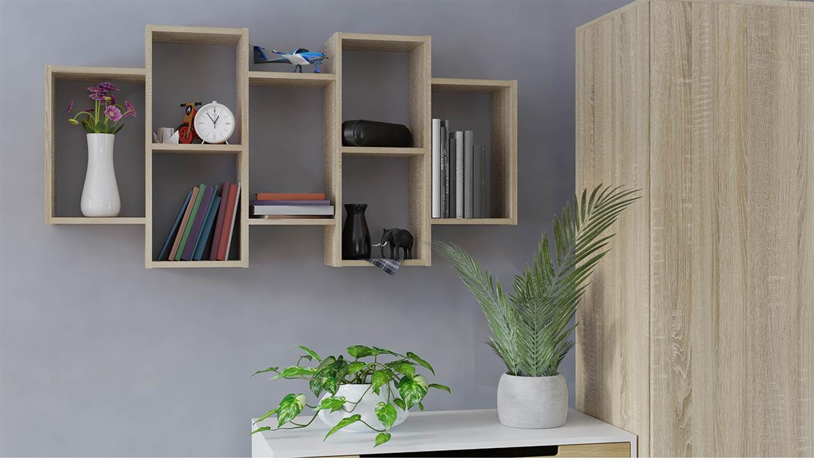 Bilbao zidna polica 7 otvora 129,5x20x65 cm natur (sonoma hrast)