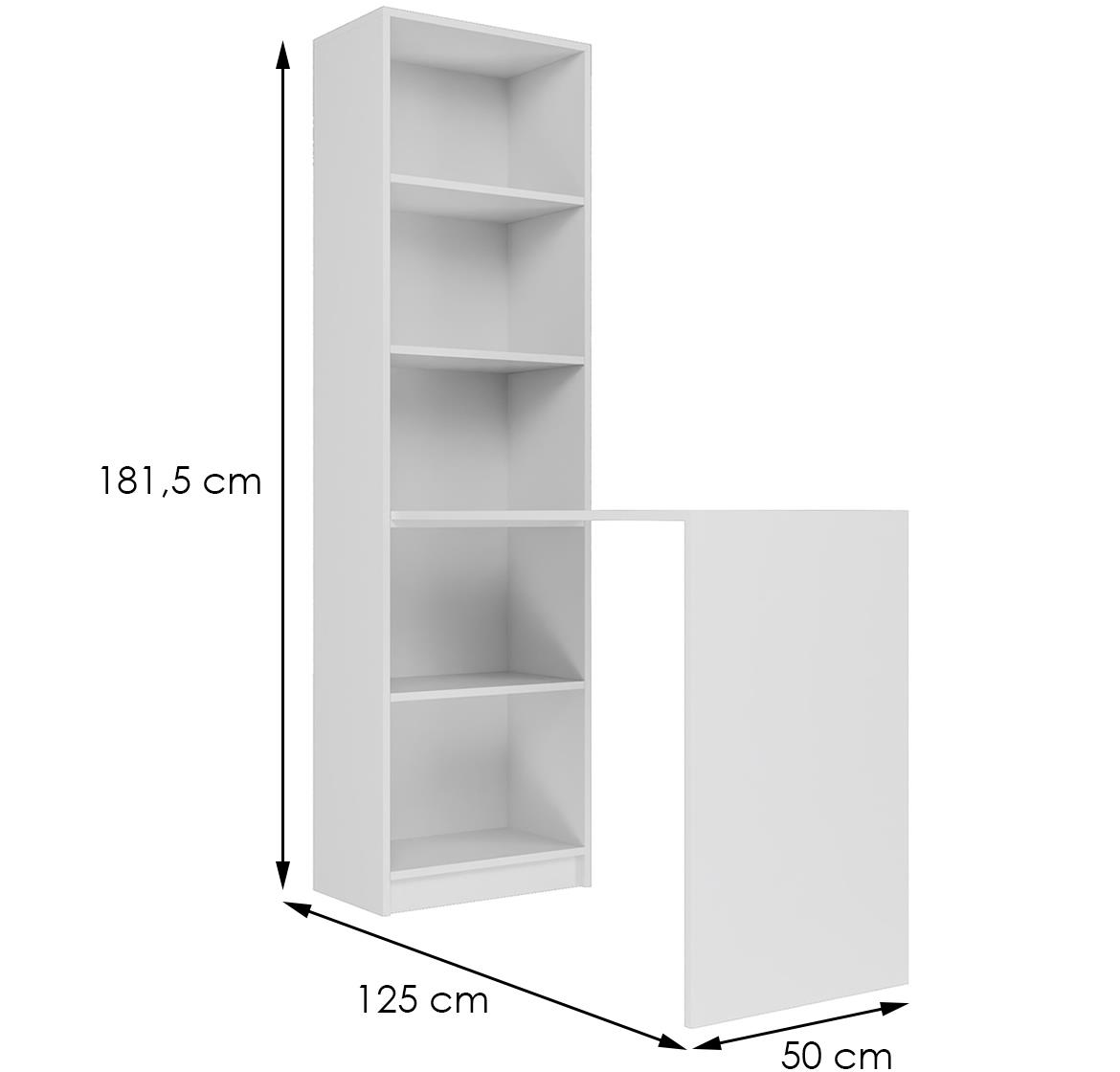 Radni sto + polica R50 5 otvora 50x125x181,5 cm beli