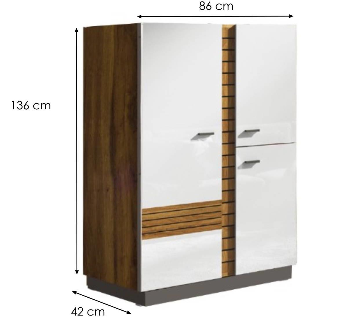 Gardena V15 komoda 3 vrata 86x42x136 cm tamni orah/bela visoki sjaj