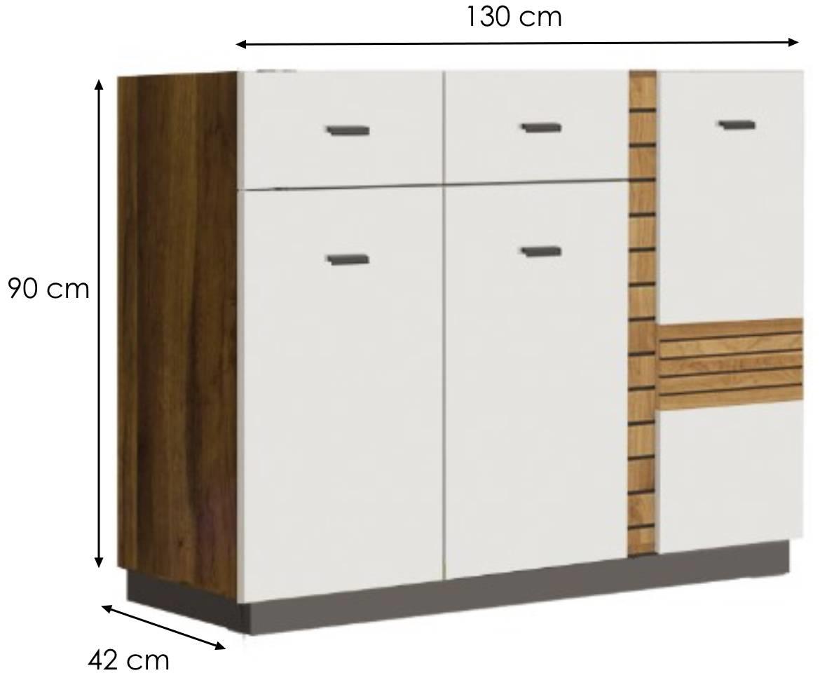 Gardena V12 komoda 3 vrata+2 fioke 130x42x90 cm tamni orah/bela visoki sjaj