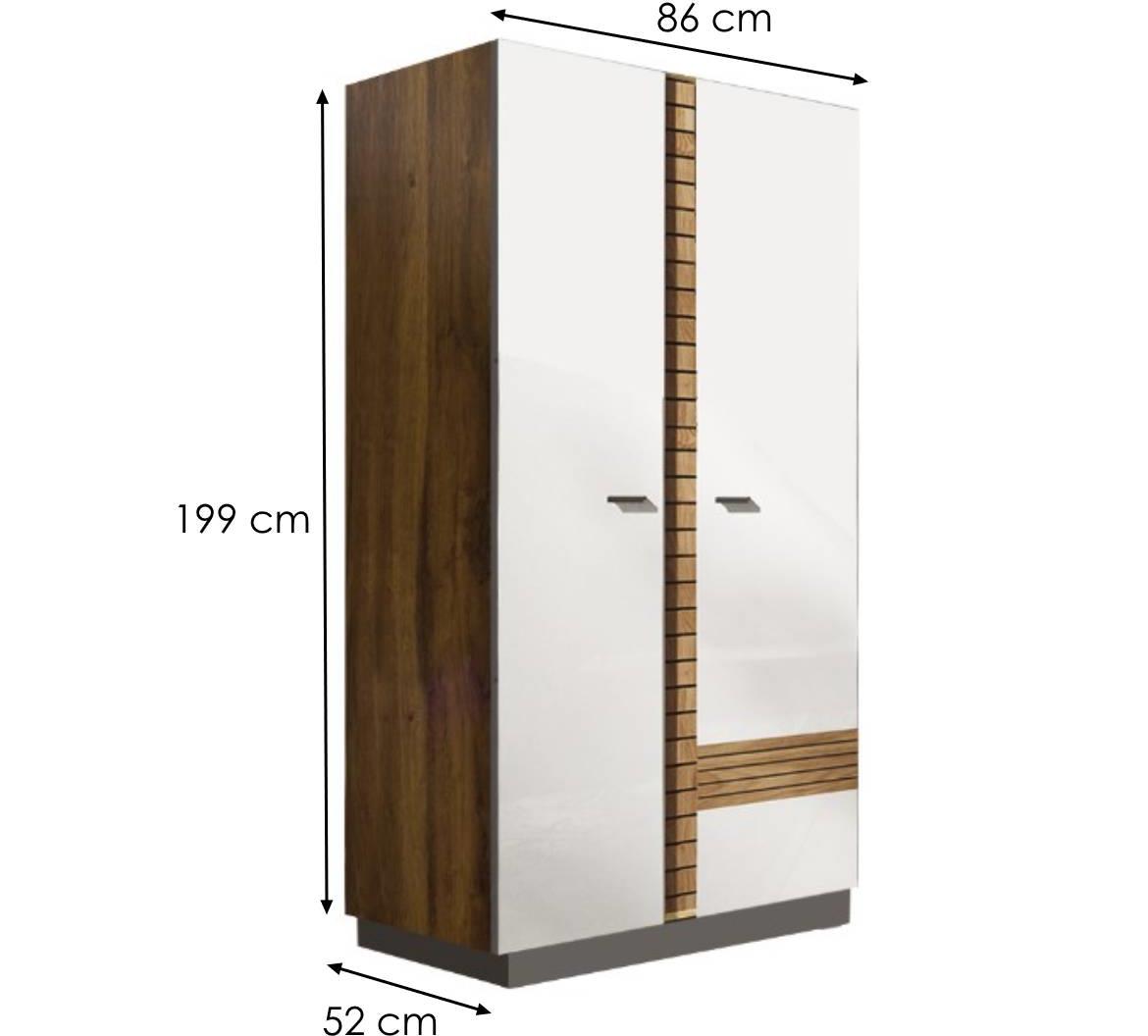 Gardena vitrina 2 vrata 86x52x199 cm orah/bela visoki sjaj