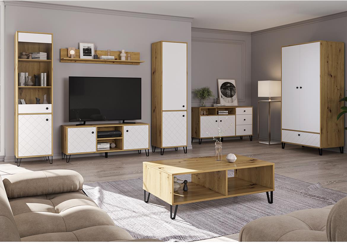 Sorrento B TV komoda 1 vrata+1 fioka+2 otvora 138,5x40x54,6 cm natur (artisan hrast)/bela