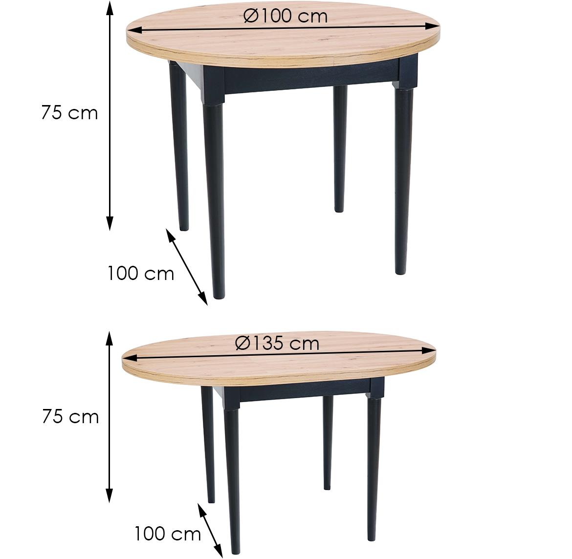 Shanghai set stol i stolice  1+4 st 100(135)x100x75 cm natur/crna