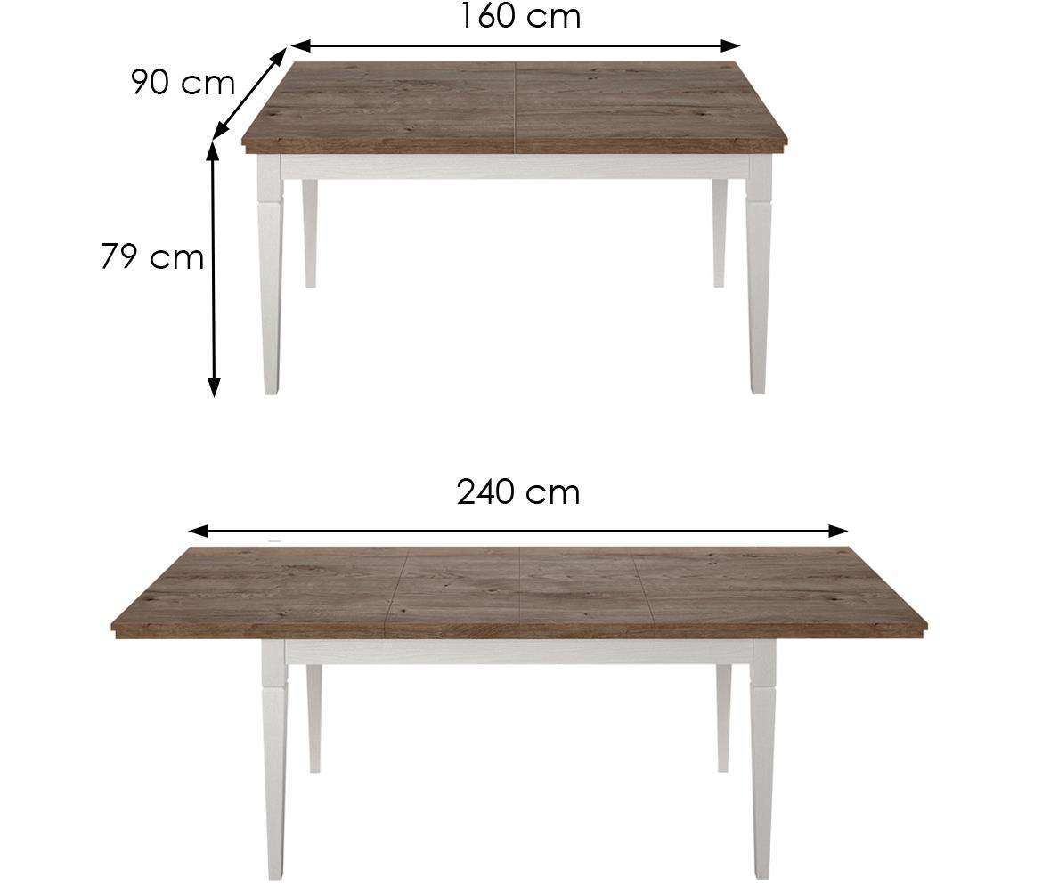 Roz 92 sto 160(240)x80x76 cm beli/jasen