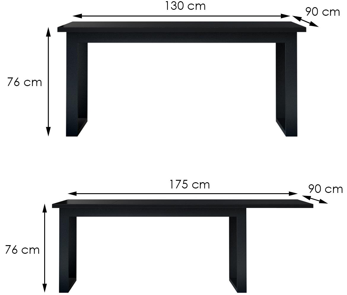 Helio 92 sto 130(175)x90x76 cm crni visoki sjaj