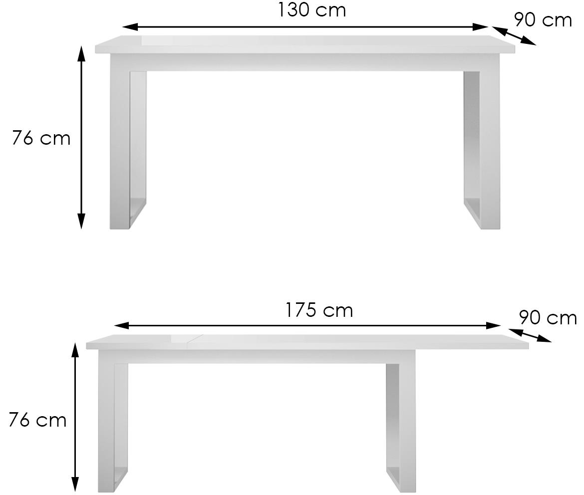 Helio 92 sto 130(175)x90x76 cm beli visoki sjaj