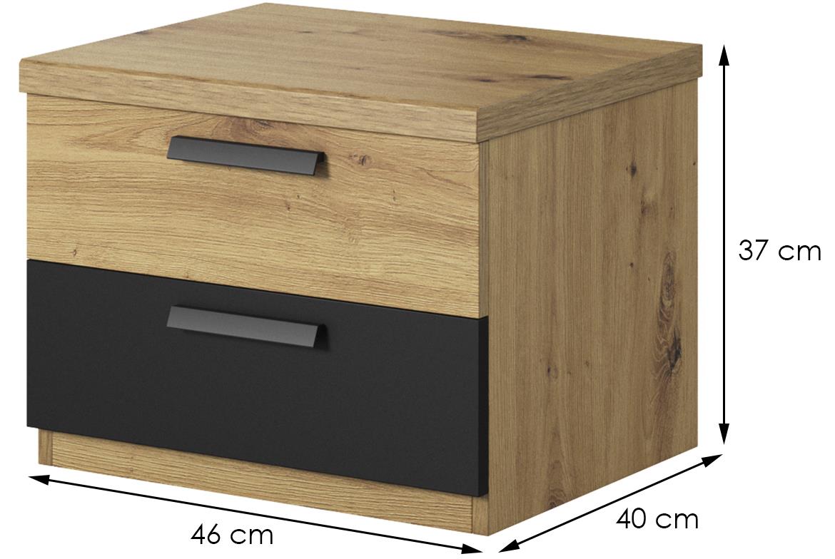 Sigma 22 nocni ormaric 2 fioke 46x40x37 cm natur (artisan hrast)/crni