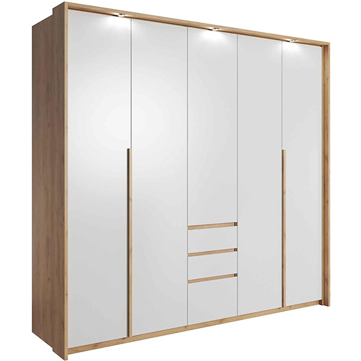 Ormar 230 2 preklopna vrata+1 vrata+3 fioke 225x60x213,5 cm hrast/beli