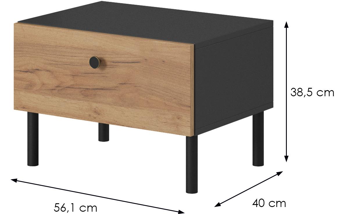 Deco set nocnih ormarica 1 fioka 56,1x40x38,5 cm hrast/tamno sivi