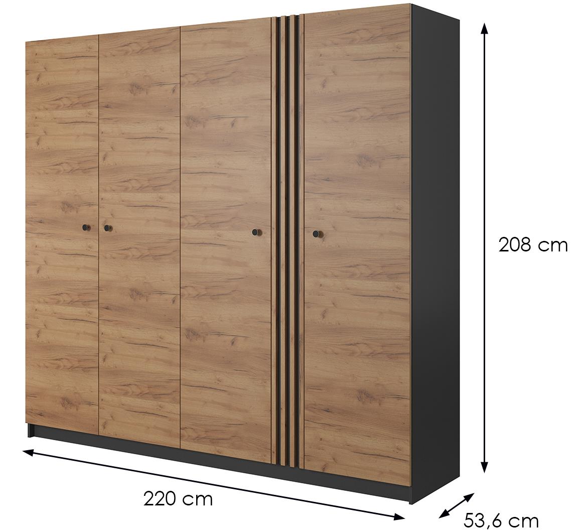 Deco 220 ormar 4 vrata 220x53,6x208 cm hrast/tamno sivi