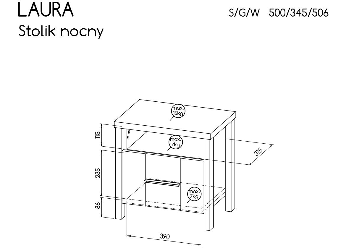 Laura Lau3 nocni ormaric 1 fioka+1 otvor 50x34,5x50,6 cm sivi