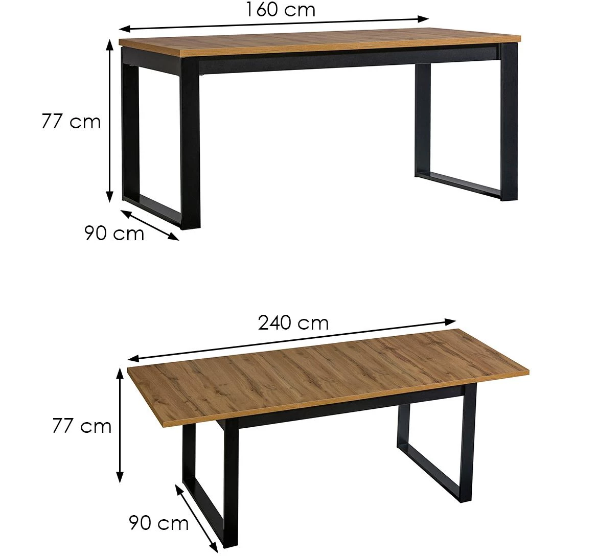 Lamelo La14 sto 160x90x77 cm natur (wotan hrast)/crni