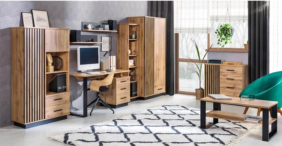 Lamelo La14 sto 160x90x77 cm natur (wotan hrast)/crni