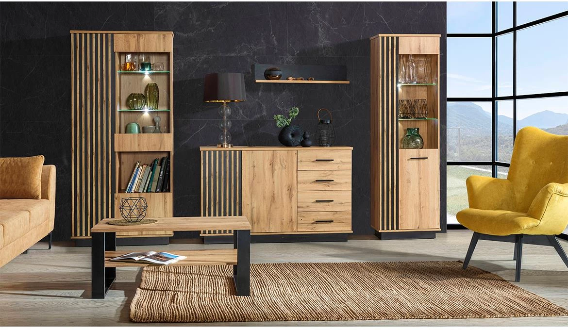 Lamelo La14 sto 160x90x77 cm natur (wotan hrast)/crni