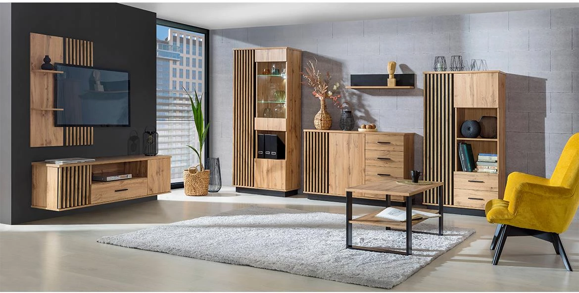 Lamelo La14 sto 160x90x77 cm natur (wotan hrast)/crni