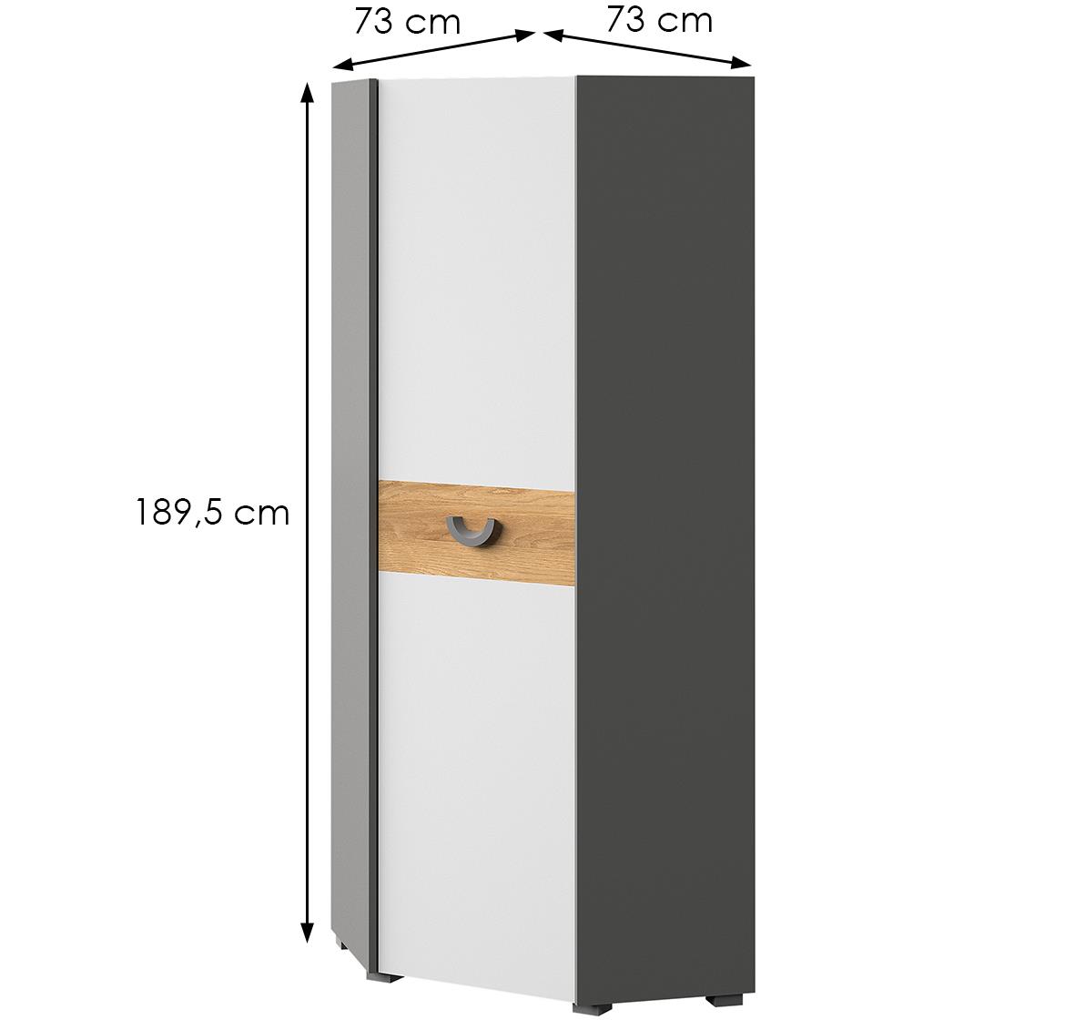 Carini CA7 kutni ormar 1 vrata 73x73x189,5 hrast/siva/bijela