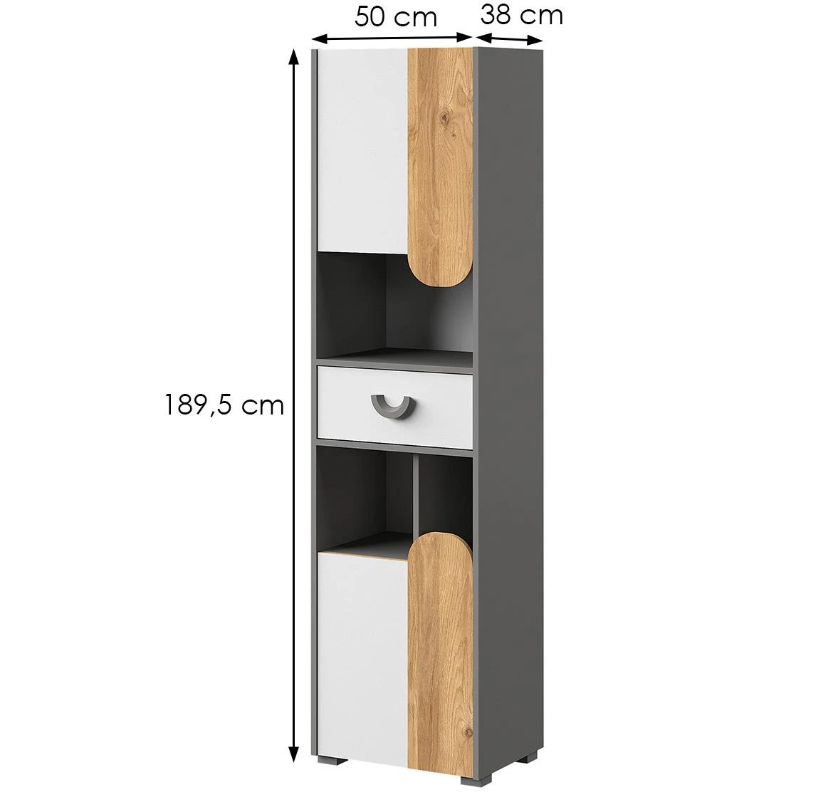 Carini Ca3 polica 2 vrata+1 fioka+3 otvora 50x38x189,5 cm hrast/siva/bela