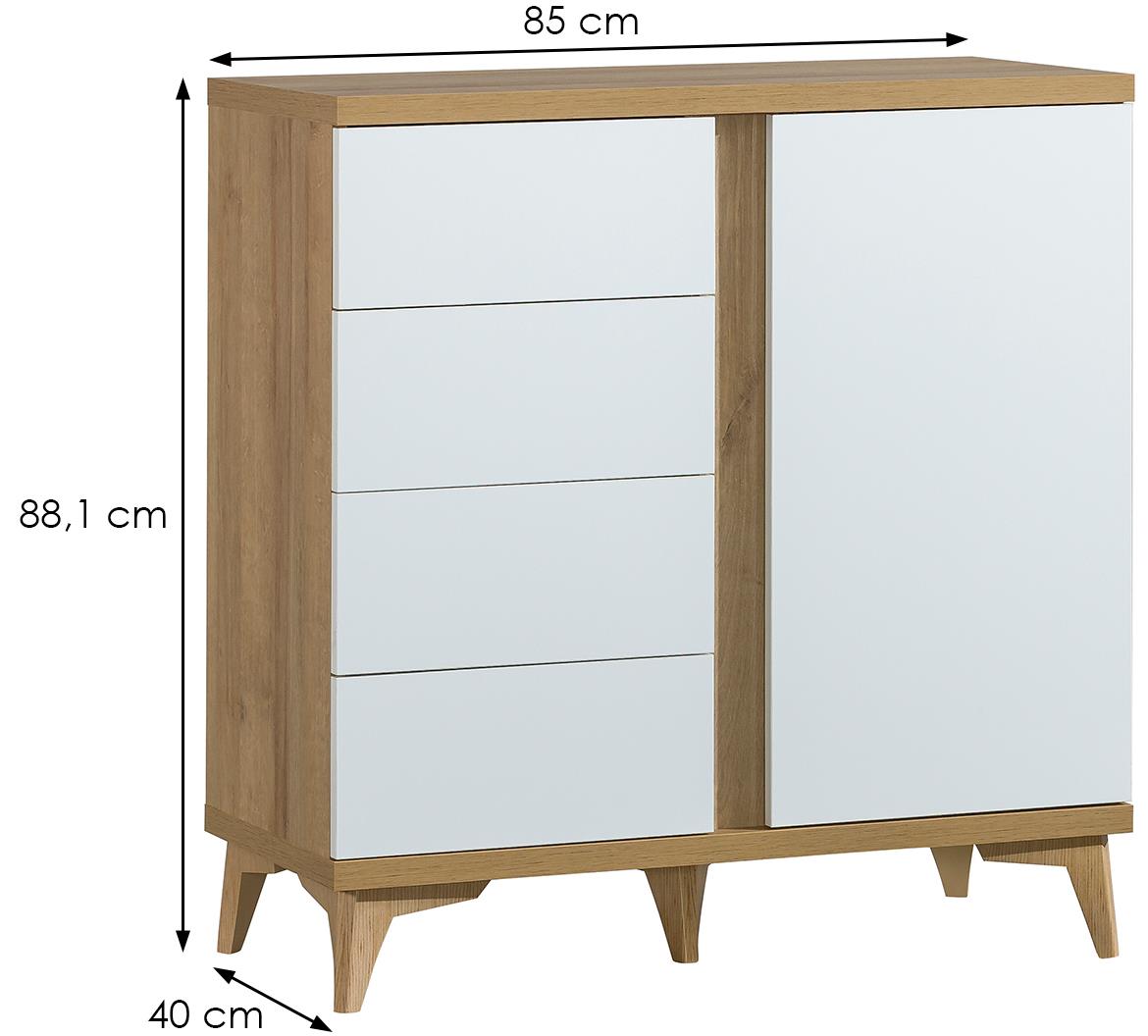 Oslo O5 komoda 1 vrata+4 fioke 85x40x88,1 hrast/bela