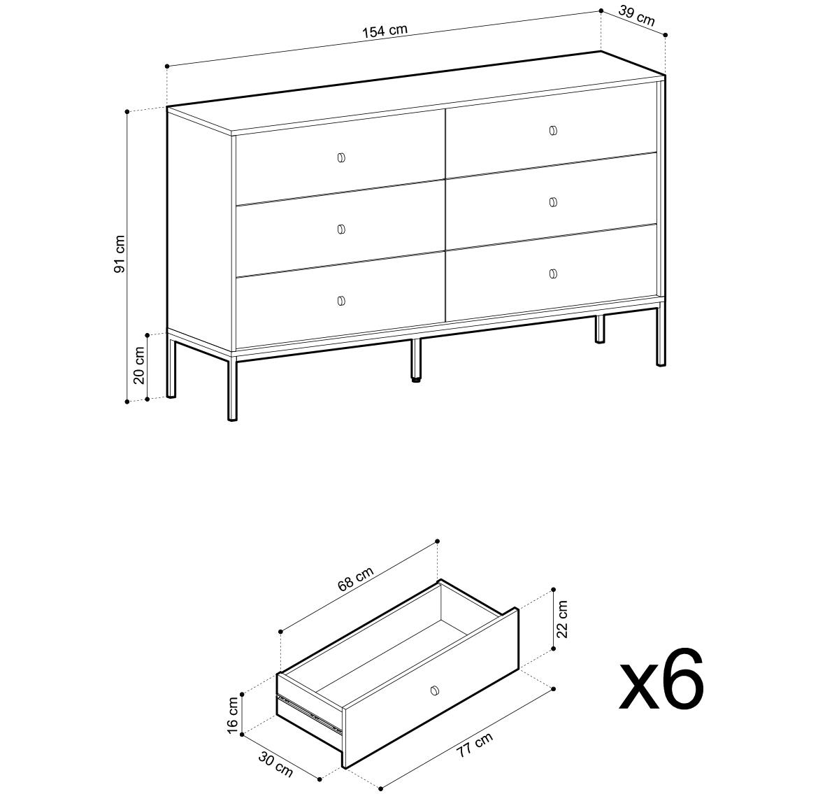 Mono komoda MKS154 6 fioka 154x39x91 cm tamno plava