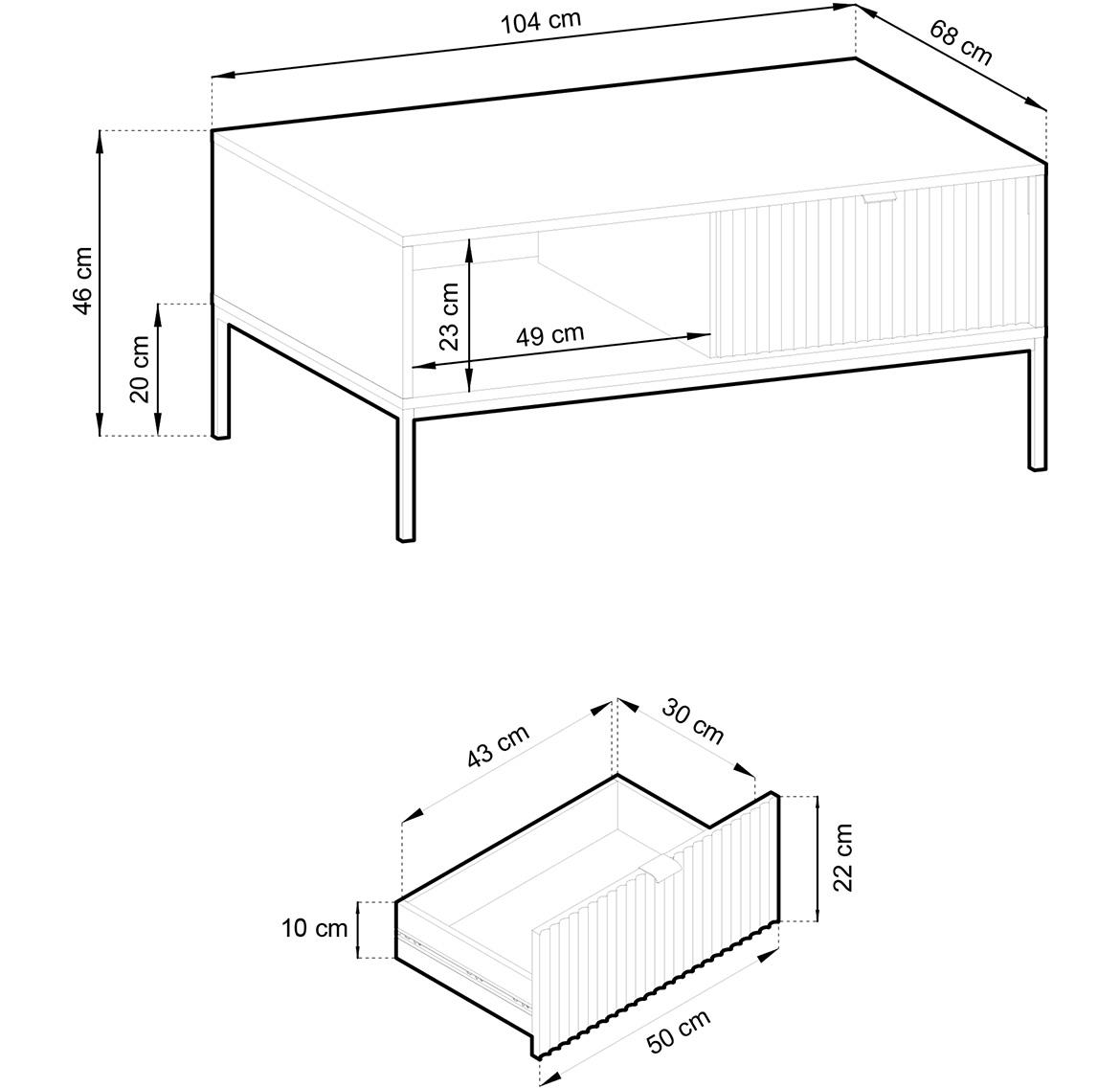 Nova klub sto L104  1 fioka 104x68x46 cm crni