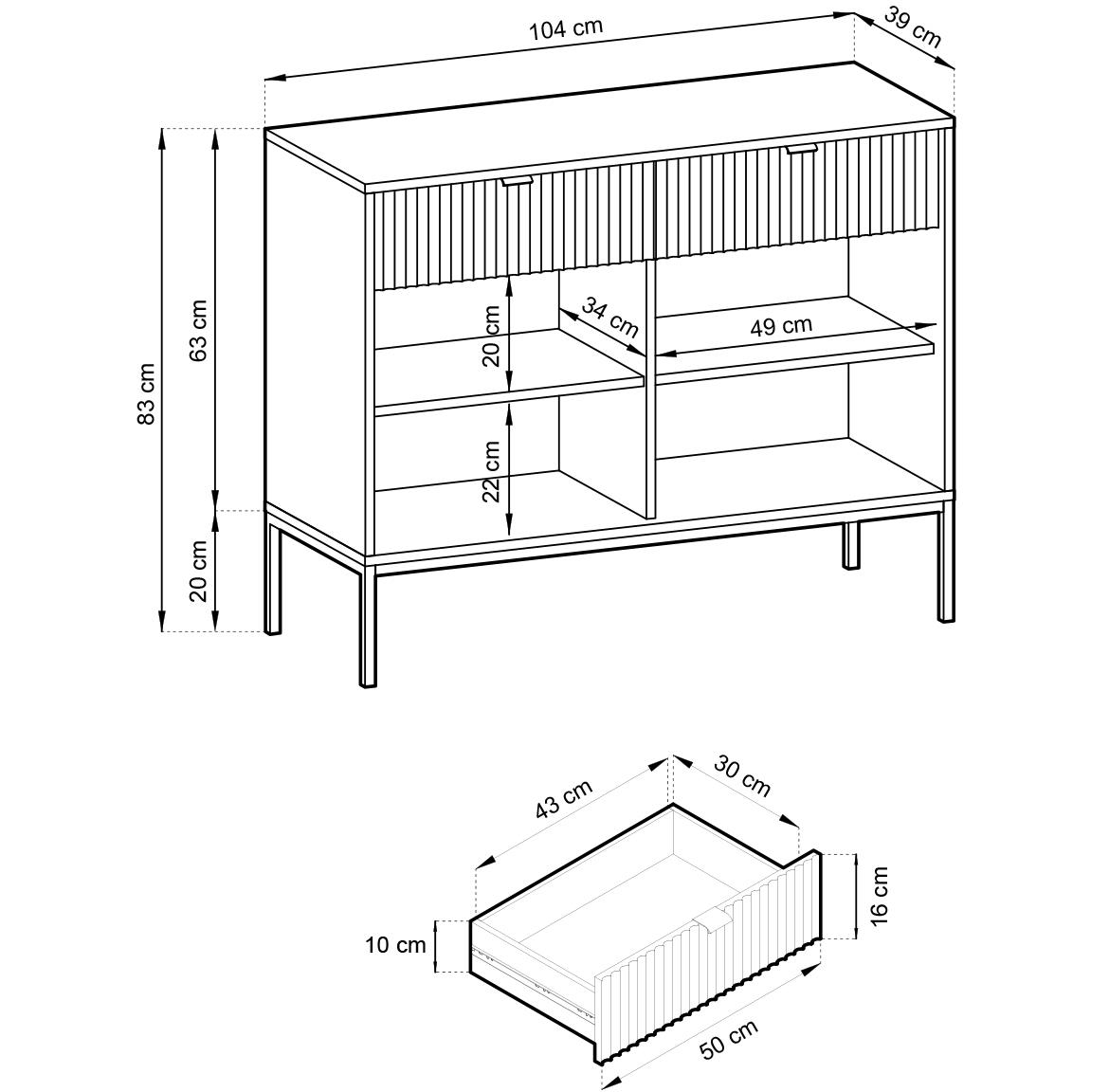 Nova komoda KSZ104 2 vrata+2 fioke 104x39x83 cm bela