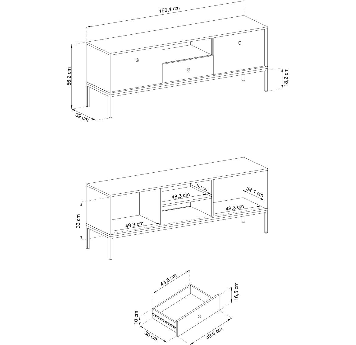 Mono TV komoda 2 vrata + 1 fioka 153,4x39x56,2 cm bež