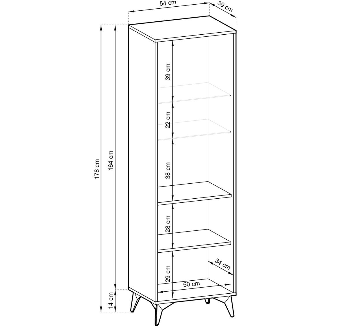 Diamond vitrina 1 vrata W54 54x39x178 cm hrast evoke/crno