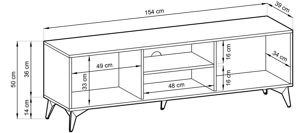 Diamond TV komoda 2 vrata RTV154 154x39x50 cm hrast evoke/crno