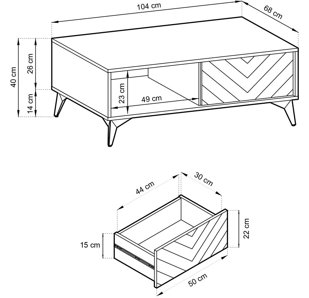 Diamond klub sto L104 1 fioka 104x68x40 cm hrast evoke/crno